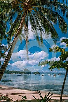 Vacation on beautiful tropical island, relax chill getaway enjoy summer in El Nido, Palawan island, Philippines