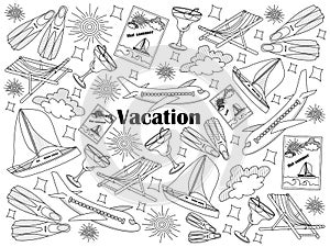 Vacation colorless set vector illustration