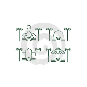vacation destination holiday line icon set design vector