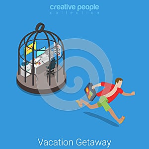 Vacation getaway hard work flat 3d vector isometric