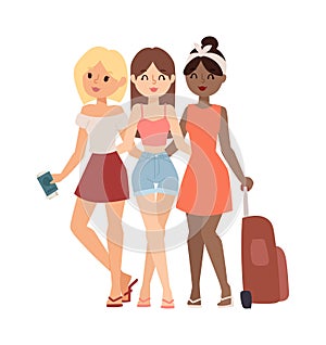 Vacation girls friends vector illustration.