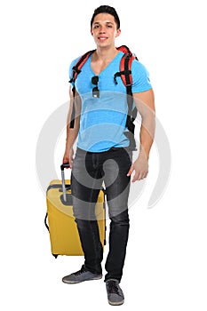 Vacation holidays young man with luggage travel traveling smiling isolated