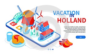 Vacation in Holland - colorful isometric web banner