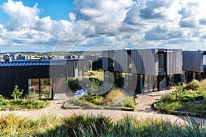 Vacation homes on the sandy beach in North Holland, Netherlands