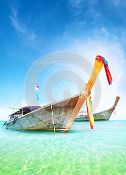 Vacation journey summer background. Traditional thai boats