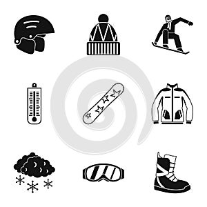 Vacation in mountains icons set, simple style