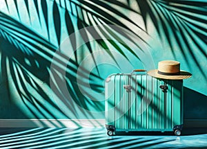 Vacation Ready: Turquoise Suitcase and Straw Hat