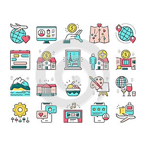 Vacation Rentals Place Collection Icons Set Vector .