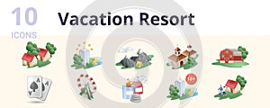 Vacation resort set. Creative icons: recreation resort, all-inclusive resort, ecotourism, ranches, casino, amusement photo