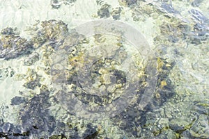 Vacation , Rocks by the sea with waves of the Mediterranean sea