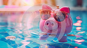 Vacation savings. Piggy bank on pull