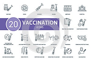 Vacation set icon. Contains vacation illustrations such as suitcase, beach, sunglasses and more.
