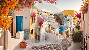 vacation street flowers, Santorini, Greece landscape outdoors tradition scenery town