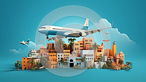 Vacation to travelling in city. Airplanes fly to one place Popular travel destinations