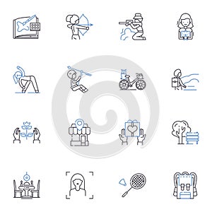 Vacation trade line icons collection. Swap, Exchange, Share, Barter, Getaway, Adventure, Travel vector and linear