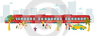 Vacation travel around world train, hot tour tourist, peregrinate world, baggage , design, cartoon style vector photo