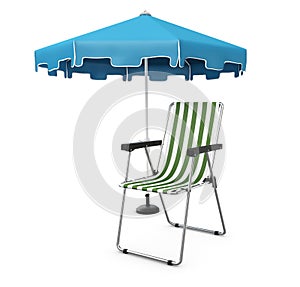 Vacation and travel concept. Beach umbrella, beach chair 3d Illustration