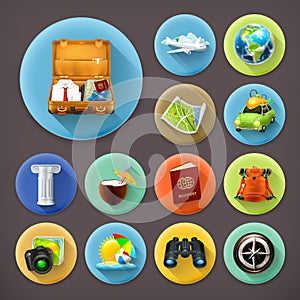 Vacation and Travel, long shadow icons