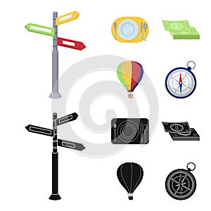 Vacation, travel, pointer, way, navigation .Rest and travel set collection icons in cartoon,black style vector symbol