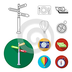 Vacation, travel, pointer, way, navigation .Rest and travel set collection icons in outline,flat style vector symbol