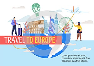 Vacation Travel to Europe Flat Vector Banner