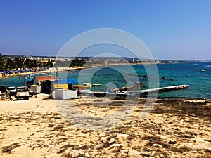 Vacation in tropical countries. Beach chairs, umbrella on the beach