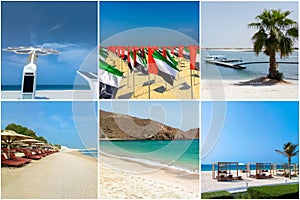 Vacation in UAE collage. Beautiful views of the UAE Emirates. Holidays in Dubai