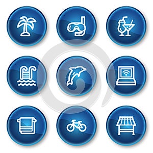 Vacation web icons, blue circle buttons