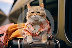 Vacationing kitty Humorous portrayal of a cats travel escapade