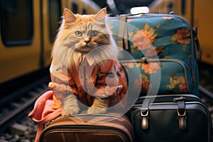 Vacationing kitty Humorous portrayal of a cats travel escapade