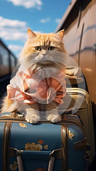 Vacationing kitty Humorous portrayal of a cats travel escapade