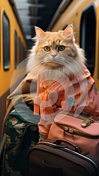 Vacationing kitty Humorous portrayal of a cats travel escapade