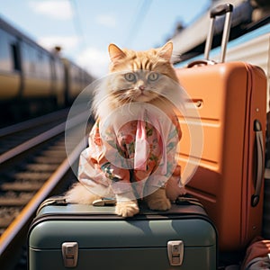 Vacationing kitty Humorous portrayal of a cats travel escapade