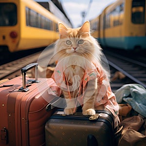 Vacationing kitty Humorous portrayal of a cats travel escapade