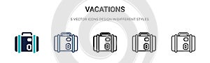 Vacations icon in filled, thin line, outline and stroke style. Vector illustration of two colored and black vacations vector icons