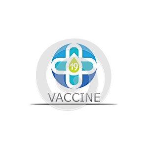 Vaccin logo medical vector antibiotic vaccination virus vaccine, design and illustration for health care