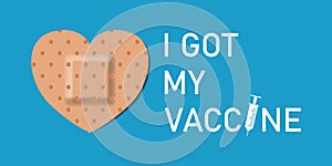 Vaccinated bandages icon with quote - I got my vaccine, vector