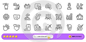 Vaccination appointment, Employee result and Voicemail line icons for web app. Pictogram icon. Line icons. Vector