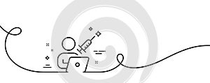 Vaccination appointment line icon. Book vaccine sign. Continuous line with curl. Vector