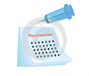 Vaccination calendar conceptual illustration. Calendar is pined by syringe photo