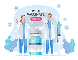 Vaccination campaign flat illustration style. Time to Vaccinate