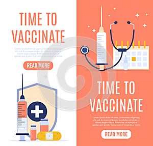 Vaccination concept banner with text place. Vector medical illustration.