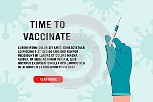 Vaccination concept design, poster. Time to vaccinate banner. syringe with vaccine for flu or influenza. Injection