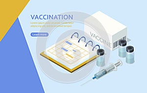 Vaccination concept. Flat isometric vector illustration for web design.