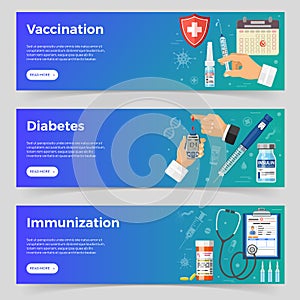 Vaccination, Diabetes, Immunization banners