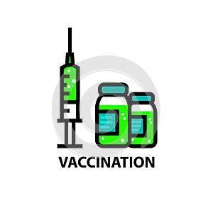 Vaccination icon - syringe and bottle with vaccine, virus antidote photo