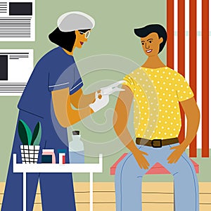 Vaccination and immunization concept. Man make a flu vaccine injection. photo