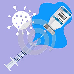 Vaccination syringe covid-19 vaccine vector on a blue background