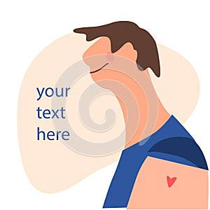 Vaccination time, Stop coronavirus concept. Happy man after vaccination. Vector illustration with place for your text