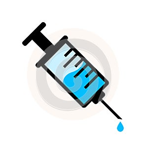 Vaccination vector icon. Style is bicolor flat symbol, blue and black colors, rounded angles, white background.